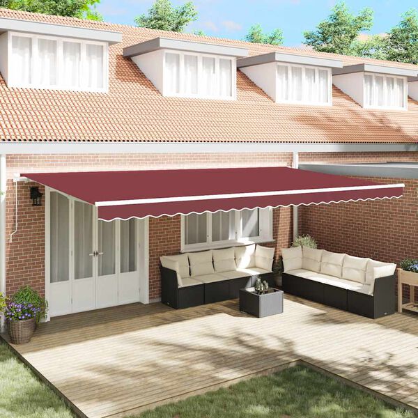 vidaXL Retractable Awning Burgundy Tough Aluminum Frame, UV Resistant Fabric