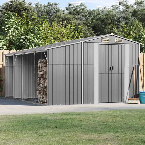 vidaXL Garden Shed Grey Galvanized steel, Polypropylene Large