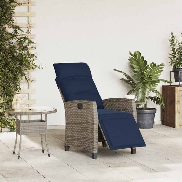 vidaXL Reclining Garden Chair Grey, Navy Blue