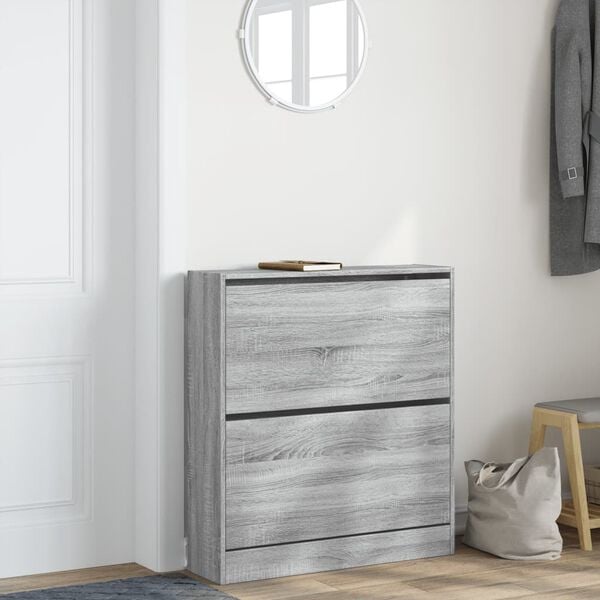 vidaXL Shoe Cabinet Gray Sonoma 31.5"x8.3"x34.4" Engineered Wood