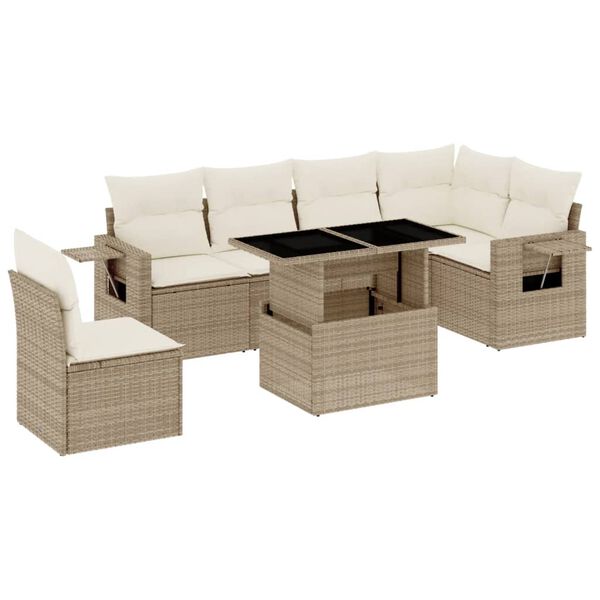 vidaXL Garden Sofa Set Beige PE rattan Large Modular Garden Sofa Set