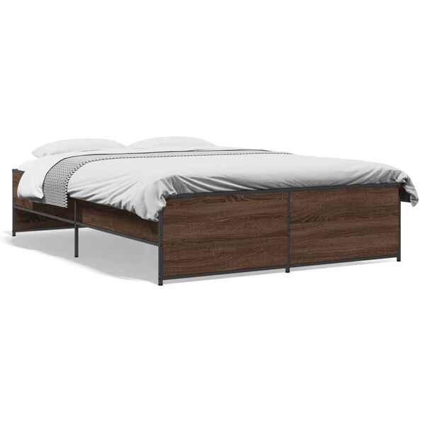 vidaXL Bed Frame Brown oak Engineered wood, Steel Full Durable