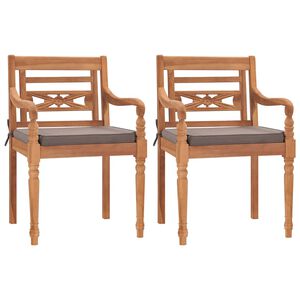 vidaXL Patio Chair Set of 2 Dark gray cushion, Teak wood