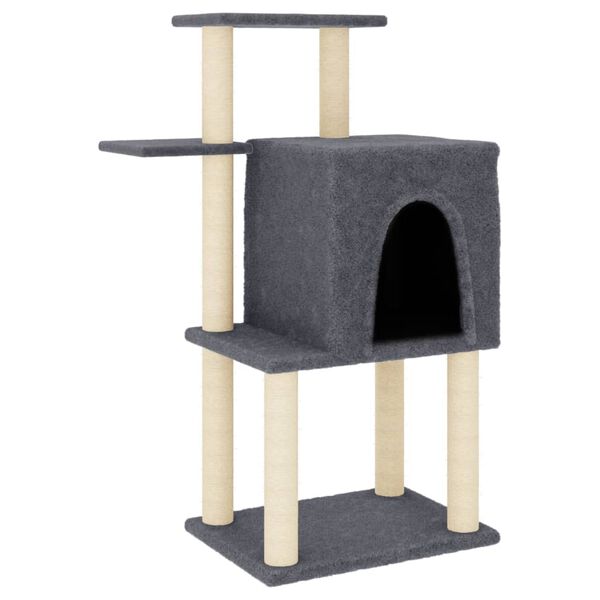 vidaXL Cat Tree Dark Grey Engineered Wood, Plush, Sisal 38.2 in Durable