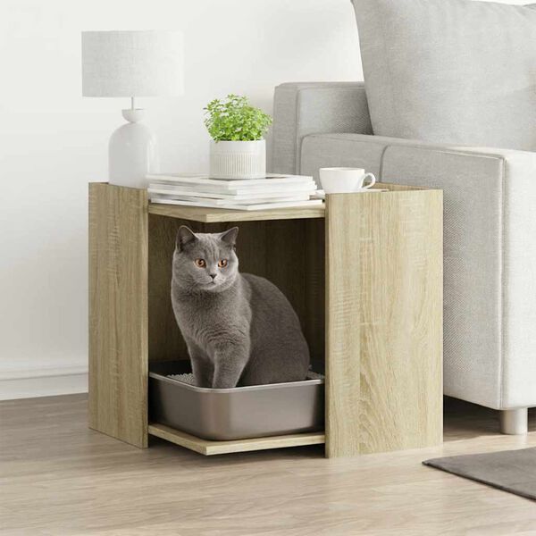 vidaXL Cat Litter Box Enclosure Sonoma Oak Engineered Wood Compact