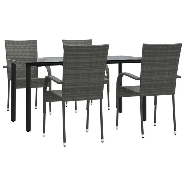 vidaXL Garden Dining Set Grey PE rattan, powder-coated steel, tempered glass