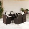 vidaXL 7 Piece Patio Dining Set with Cushions Brown Poly Rattan