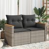 vidaXL Garden Sofa Grey Poly Rattan, Powder-coated steel, Solid Acacia wood