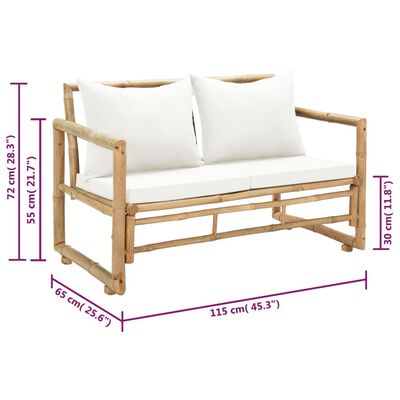 vidaXL 2 Seater Patio Sofa with Cushions Bamboo | vidaXL.com