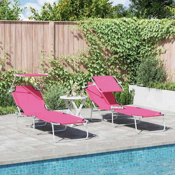 vidaXL Sun Lounger Folding 2-person 2 pcs Pink 58 x 188 x 77cm fabric