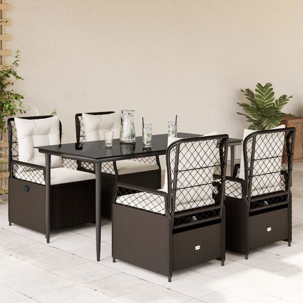 vidaXL 5 Piece Patio Dining Set with Cushions Brown Poly Rattan