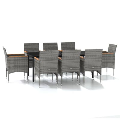 vidaXL 9 Piece Patio Dining Set with Cushions Gray and Black