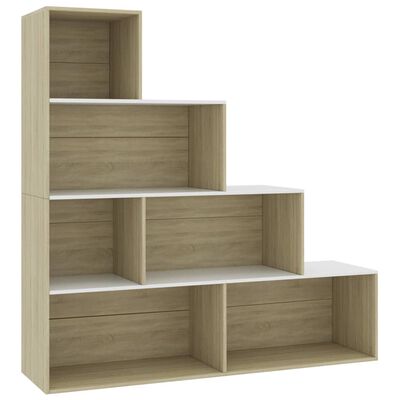 vidaXL Book Cabinet/Room Divider White and Sonoma Oak 61"x9.4"x63" Engineered Wood