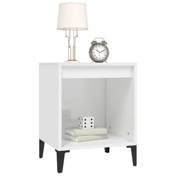 vidaXL Bedside Cabinet High gloss white Engineered wood, metal Medium