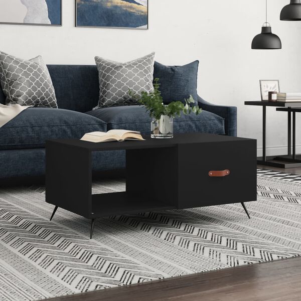 vidaXL Coffee Table Black Engineered wood, iron 35.4x19.7x15.7 in