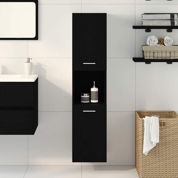 vidaXL Bathroom Cabinet with Shelf Black Oak 11.81 x 11.81 x 51.18 in
