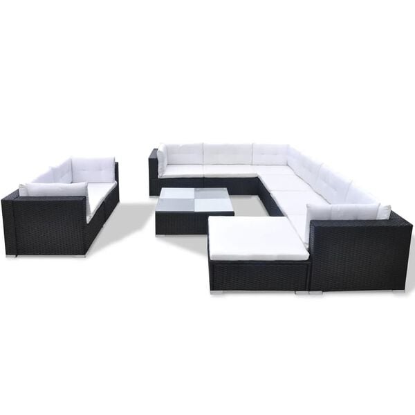 vidaXL Outdoor Furniture Set Black, Cream White PE Rattan, Steel, Polyester