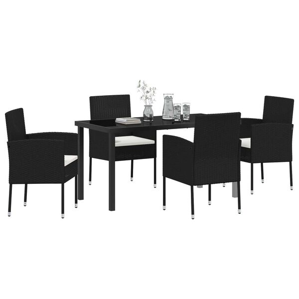 vidaXL Garden Dining Set with Cushion 5 pcs Black Poly Rattan