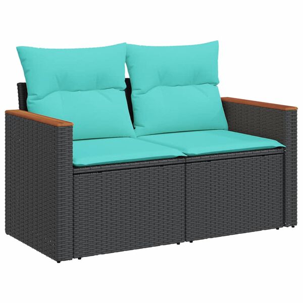 vidaXL Patio Sofa Set Black PE rattan, powder-coated steel Large Modular