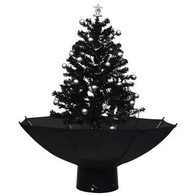 vidaXL Snowing Christmas Tree with Umbrella Base Black 2 ft PVC