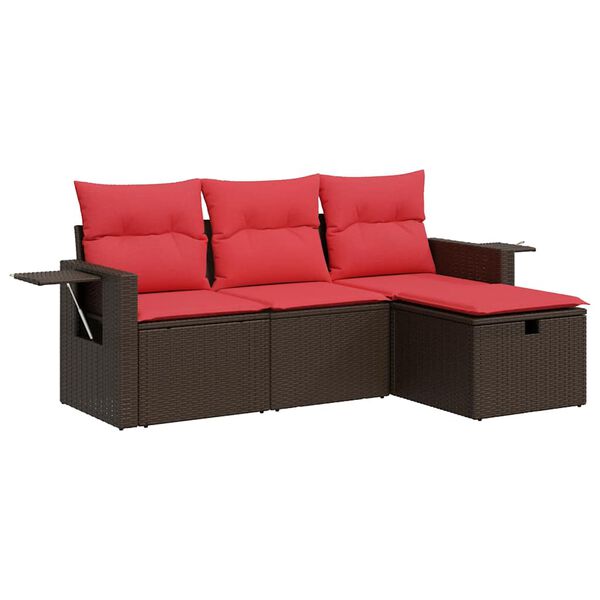 vidaXL 4 Piece Patio Sofa Set with Cushions Brown Poly Rattan