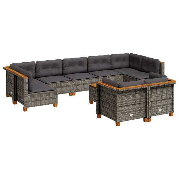 vidaXL Garden Sofa Set Grey PE rattan Large Removable Covers