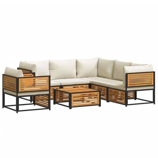 vidaXL Garden Sofa Set Cream, Brown Solid Acacia Wood, Powder-Coated Steel