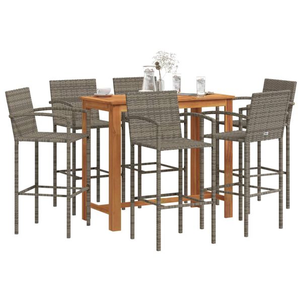 vidaXL Garden Bar Set Grey Solid Acacia wood 7 Piece Bar Set Seats Many
