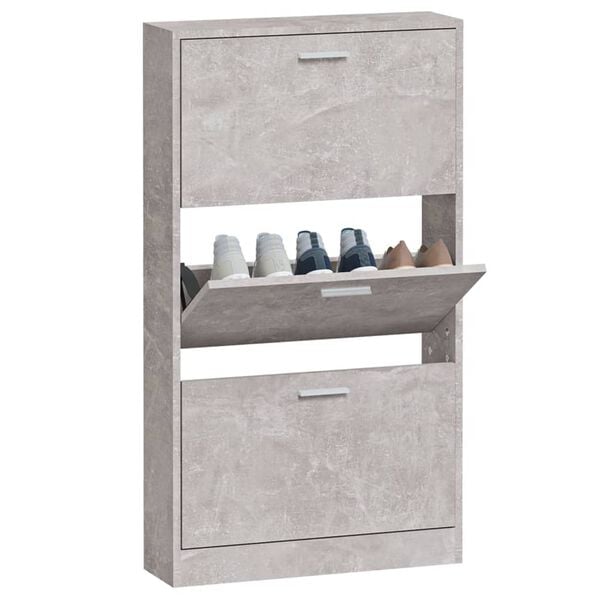 vidaXL Shoe Cabinet Concrete Grey Engineered Wood 23.2 x 6.7 x 42.5 in