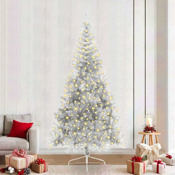 vidaXL Artificial Pre-lit Christmas Tree Silver 94.5" PET
