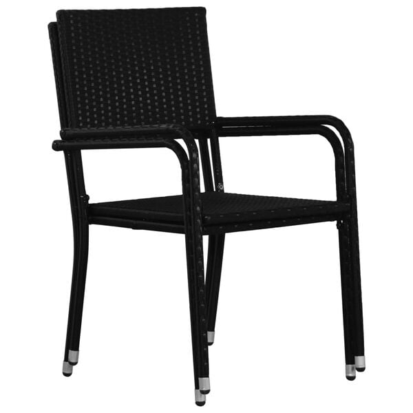 vidaXL Garden Dining Chair Set of 4 Black PE rattan, steel Medium