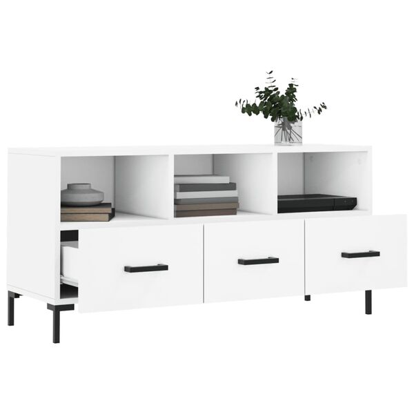 vidaXL TV Cabinet White Engineered wood, Iron TV Cabinet Rectangular