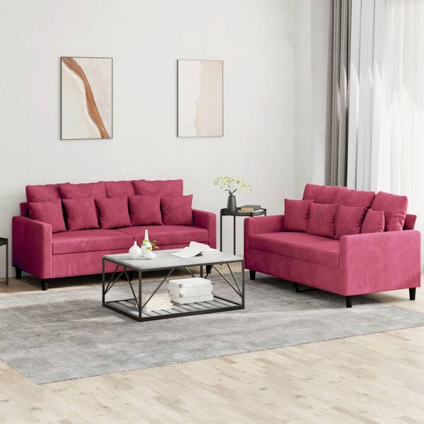 vidaXL Sofa Set Wine Red Velvet (100% polyester) 2-seater Durable