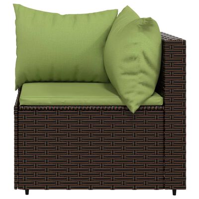 vidaXL Patio Corner Sofa with Cushions Brown Poly Rattan