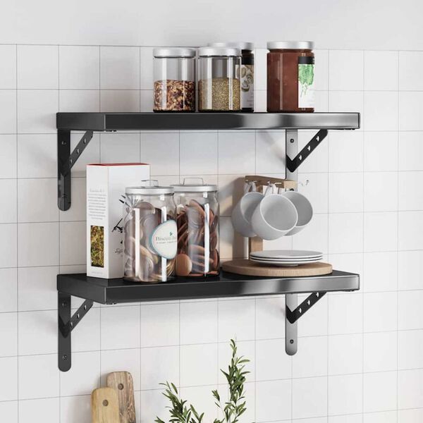 vidaXL Wall Shelf Black Stainless Steel with a black coating Medium