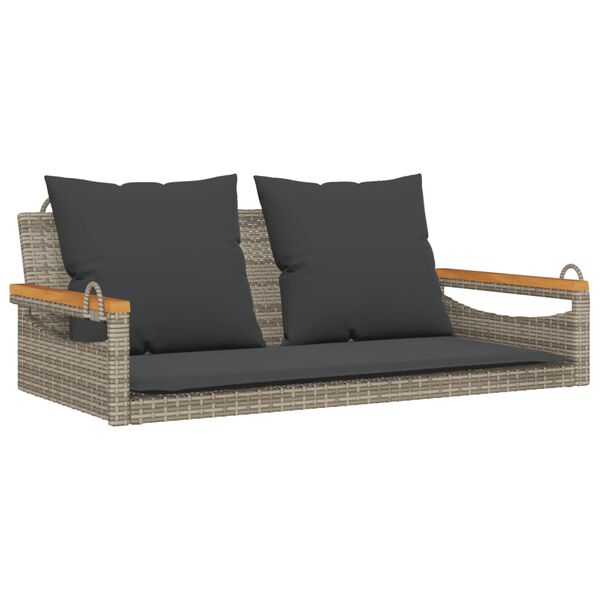 vidaXL Swing Bench with Cushions Grey 42.9x24.4x15.7" Poly Rattan