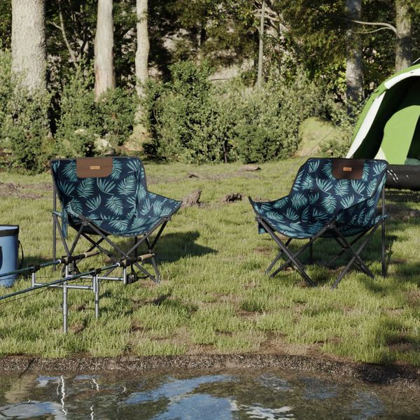 vidaXL Camping Chairs with Pocket Foldable 2 pcs Leave Print