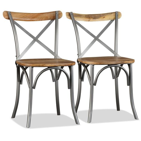 vidaXL Dining Chair Set of 2 Natural Wood Solid Mango Wood Standard