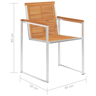 Dimensions diagram: chair height 85 cm, width 60 cm, depth 56 cm, with wooden slats and metal frame.