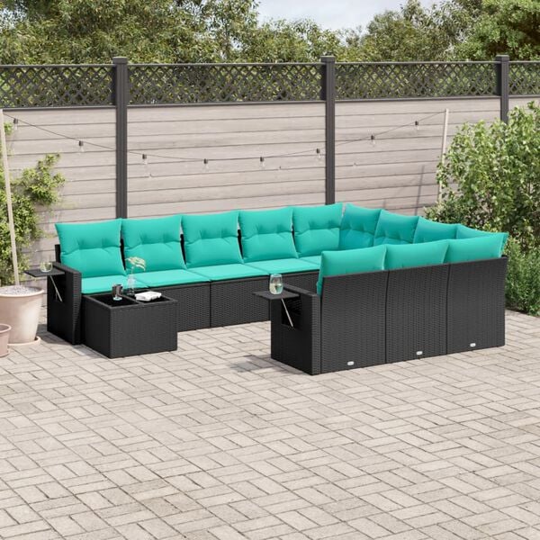 vidaXL 11 Piece Patio Sofa Set with Cushions Black Poly Rattan