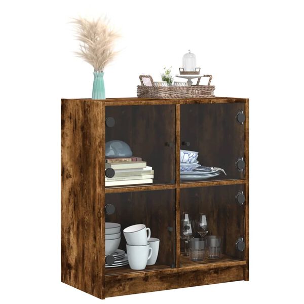 vidaXL Side Cabinet Smoked oak Engineered wood, glass Medium Cabinet