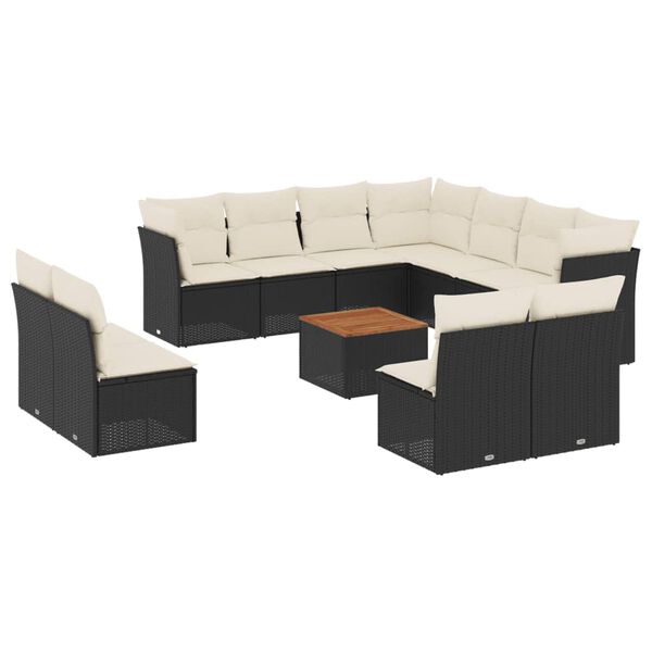 vidaXL Garden Sofa Set Black and Cream White