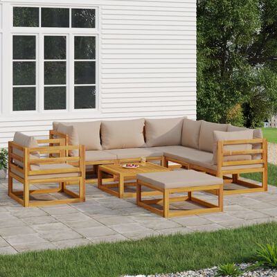 vidaXL 8 Piece Patio Lounge Set with Taupe Cushions Solid Wood
