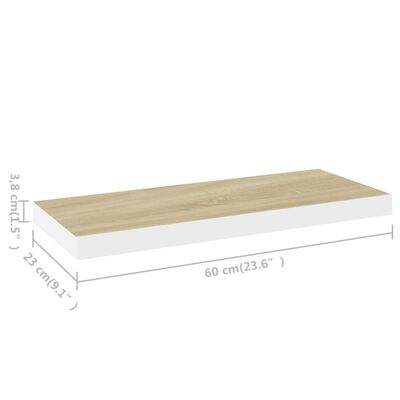 vidaXL Floating Wall Shelves 2 pcs Oak and White 23.6"x9.3"x1.5" MDF