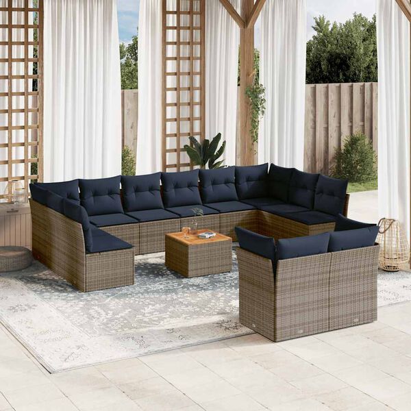 vidaXL 13 Piece Patio Sofa Set with Cushions Gray Poly Rattan