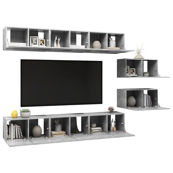 vidaXL TV Cabinet Set of 8 Concrete Grey Engineered wood Standard