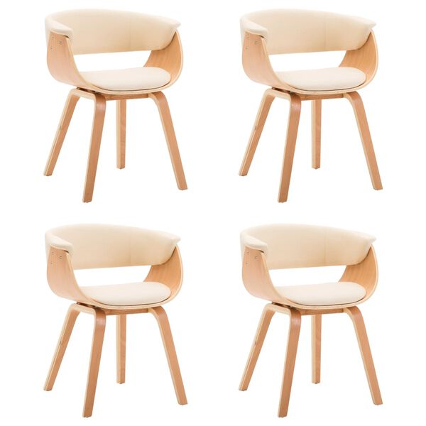 vidaXL Dining Chair Set of 4 Cream and Brown Faux leather and bent wood