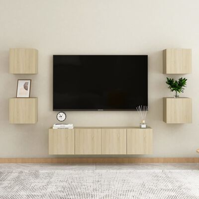 vidaXL Wall Mounted TV Cabinets 4 pcs Sonoma Oak 12"x11.8"x11.8"