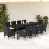 vidaXL 11 Piece Patio Dining Set with Cushions Black Poly Rattan and Glass