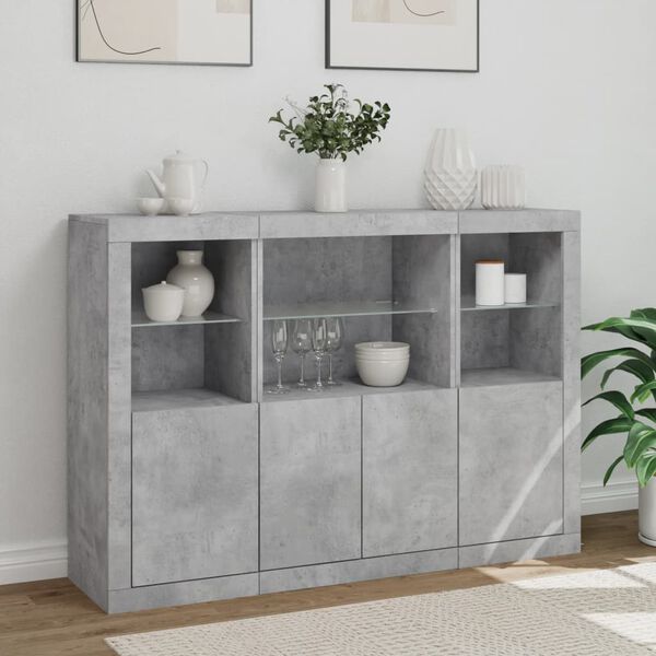 vidaXL Sideboard Set of 3 Concrete grey Engineered wood, glass Large